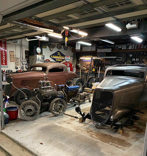 Harbor Hot Rods. Two 34 Ford hot rod projects under way in Mike Schellar's shop in Safety Harbor, Florida.